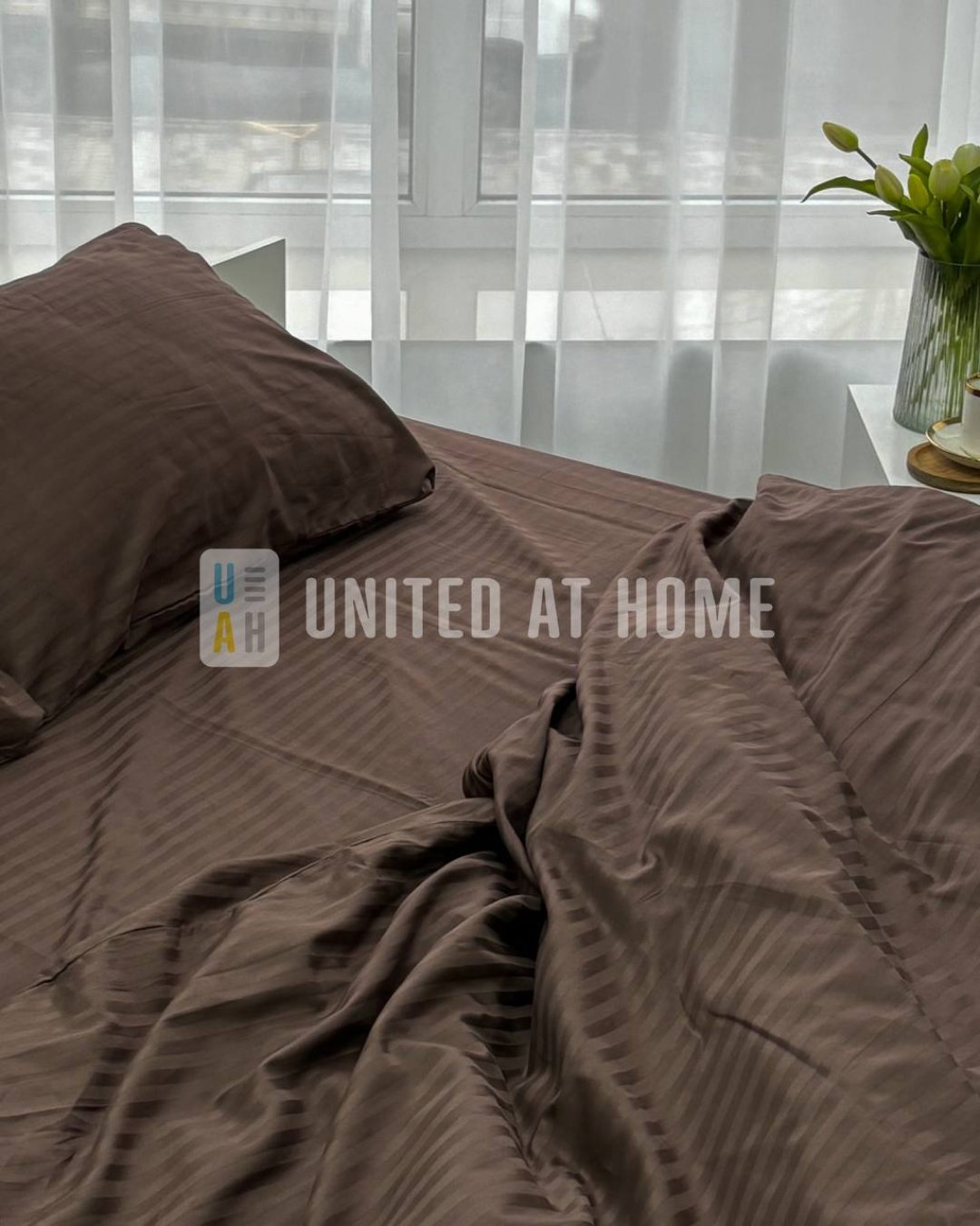 Комплект постільної білизни UNITED AT HOME страйп сатин коричневий шоколад